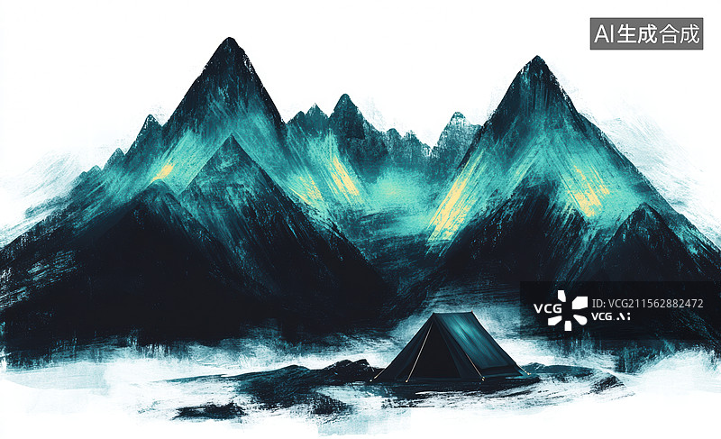【AI数字艺术】户外探险,风雨中的帐篷图片素材