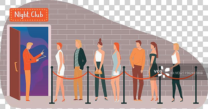 排队的多元化人群在夜总会外等候图片素材