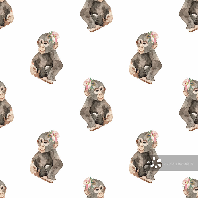 水彩画猴子动物宝宝图片素材