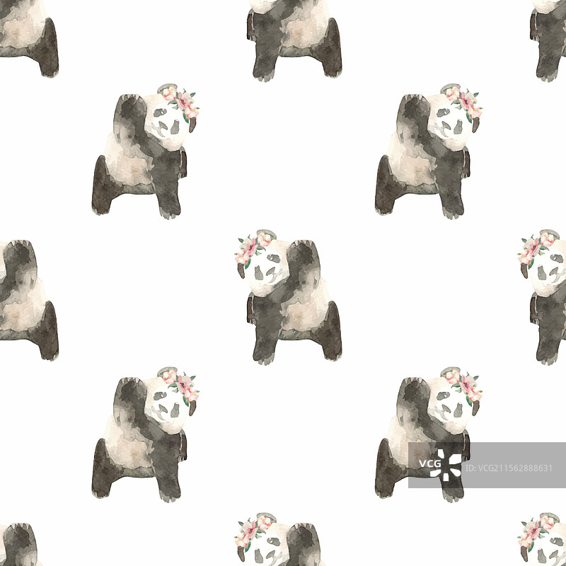 水彩熊猫动物宝宝无缝图案图片素材