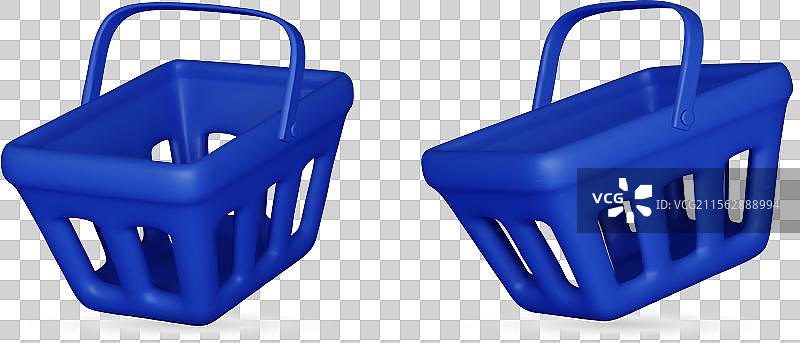 一组3D真实感蓝色塑料购物车图片素材
