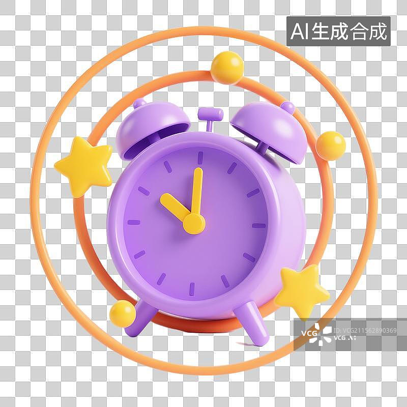 【AI数字艺术】3d紫色星星和小闹钟图片素材