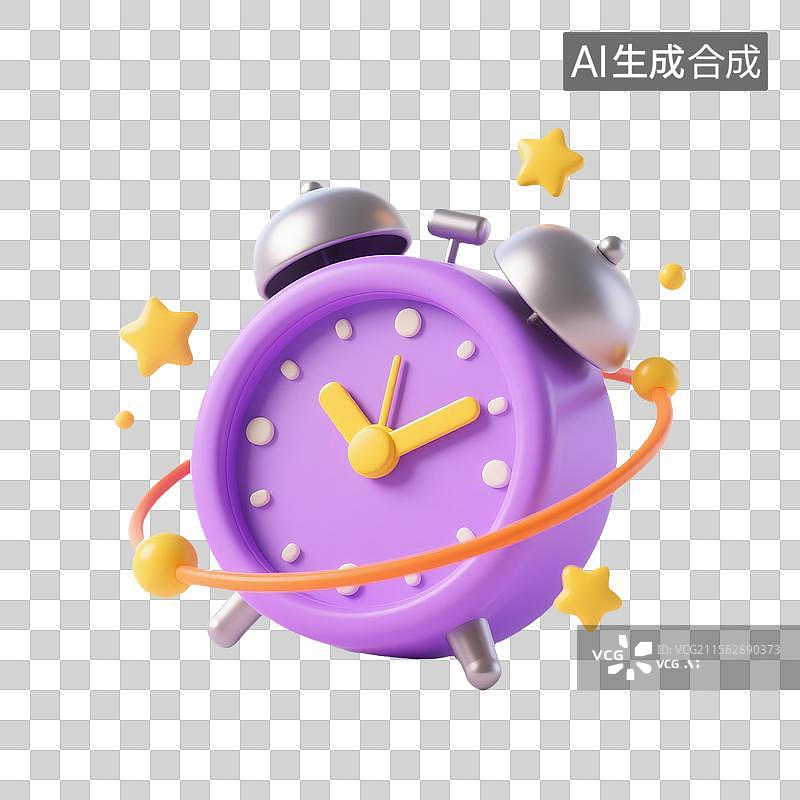 【AI数字艺术】3d紫色星星和小闹钟图片素材