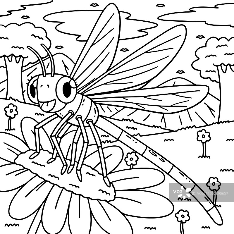 昆虫豆娘动物涂色页，适合儿童使用图片素材