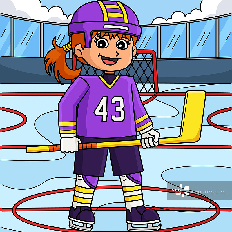 冰球女孩在中线位置上彩色插图图片素材