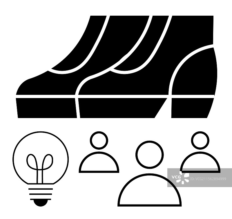 脚步声、灯泡、创造力与团队合作图片素材