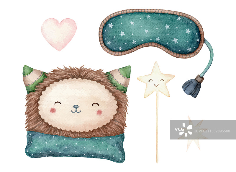 一套可爱的枕头、睡眠面罩和星星宝宝图片素材