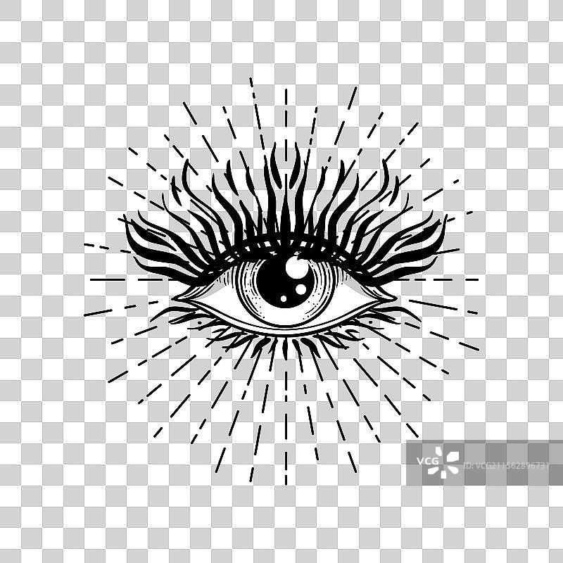 黑色纹身图案：全视之眼，弗里梅森符号图片素材