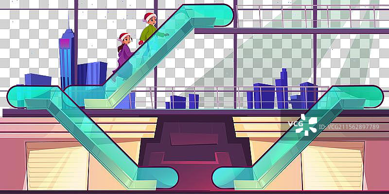 购物中心的扶梯上的孩子们图片素材