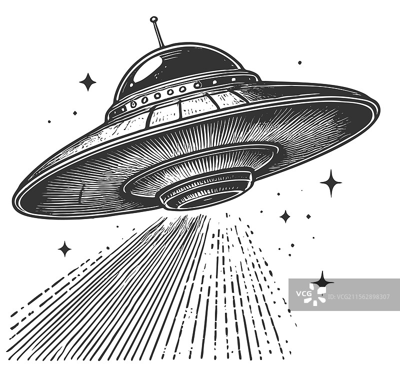 带有光束的UFO雕刻图片素材