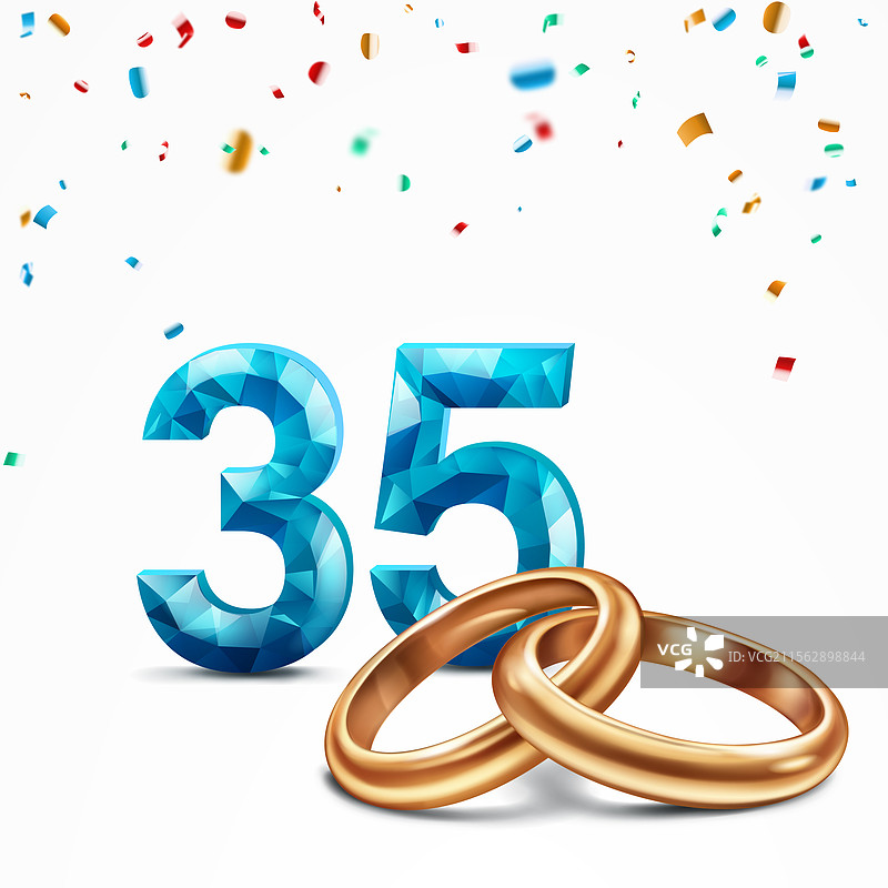 浅蓝色的35号数字和金色婚戒图片素材