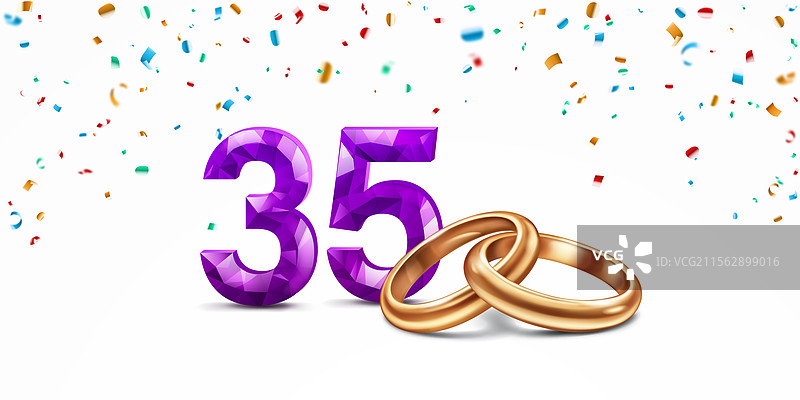 紫色数字35和金色婚戒图片素材