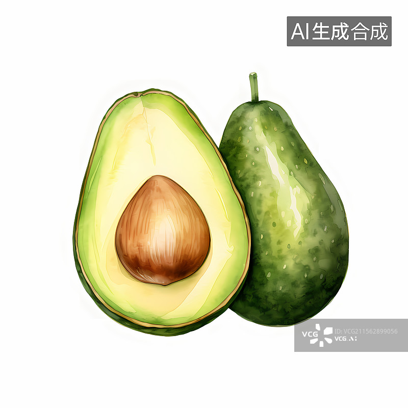 【AI数字艺术】新鲜美味的牛油果插画图片素材