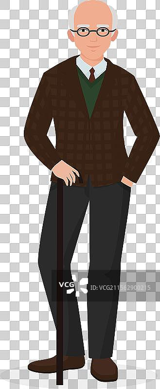 戴眼镜的秃顶老年男子站着图片素材