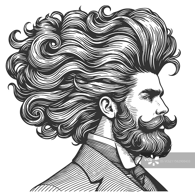 夸张的丰盈头发的男人雕刻画图片素材