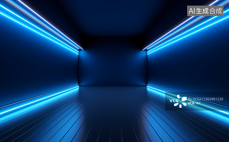 【AI数字艺术】空旷的霓虹蓝色摄影棚背景图片素材