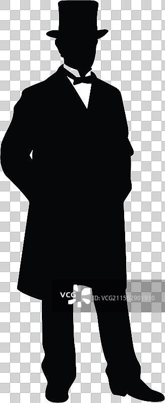 优雅的绅士剪影，戴着高顶礼帽和燕尾服图片素材