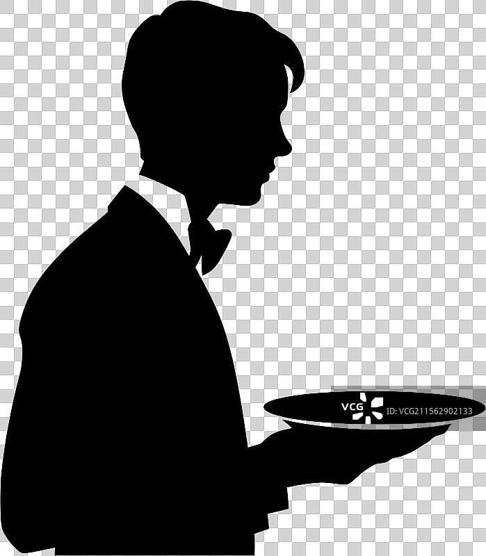 服务员端菜的侧面轮廓图片素材