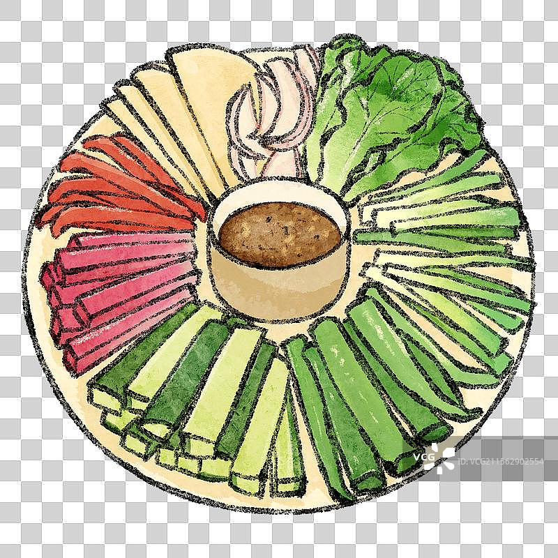 黑龙江哈尔滨美食国风插画-蘸酱菜图片素材