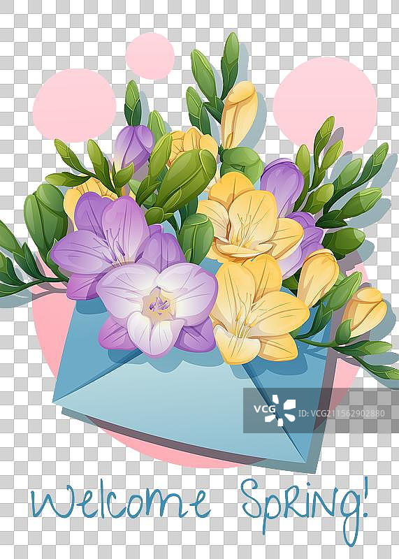 带有春季花卉的贺卡模板图片素材