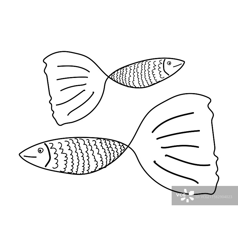 简单的鱼轮廓涂色页，适合儿童图片素材