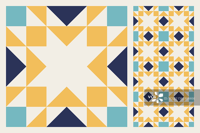 大胆而色彩丰富的几何星形图案被子图片素材