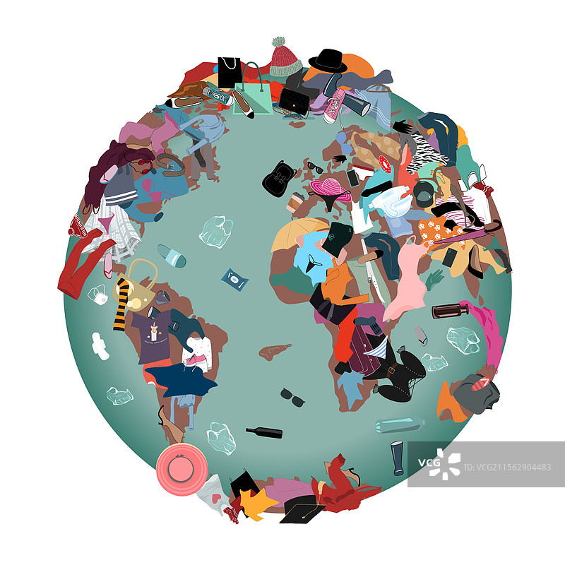 被旧物和不必要物品覆盖的地球行星图片素材