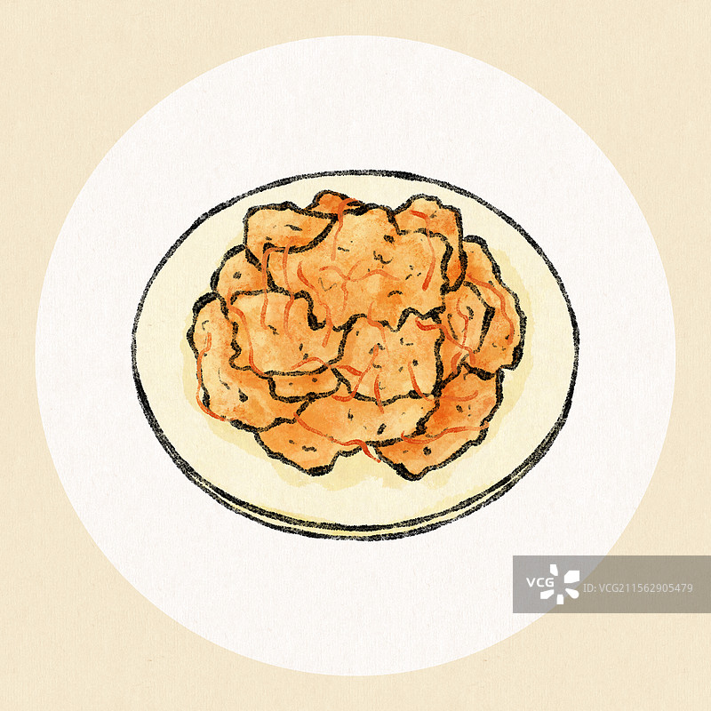 黑龙江哈尔滨美食国风插画-锅包肉图片素材