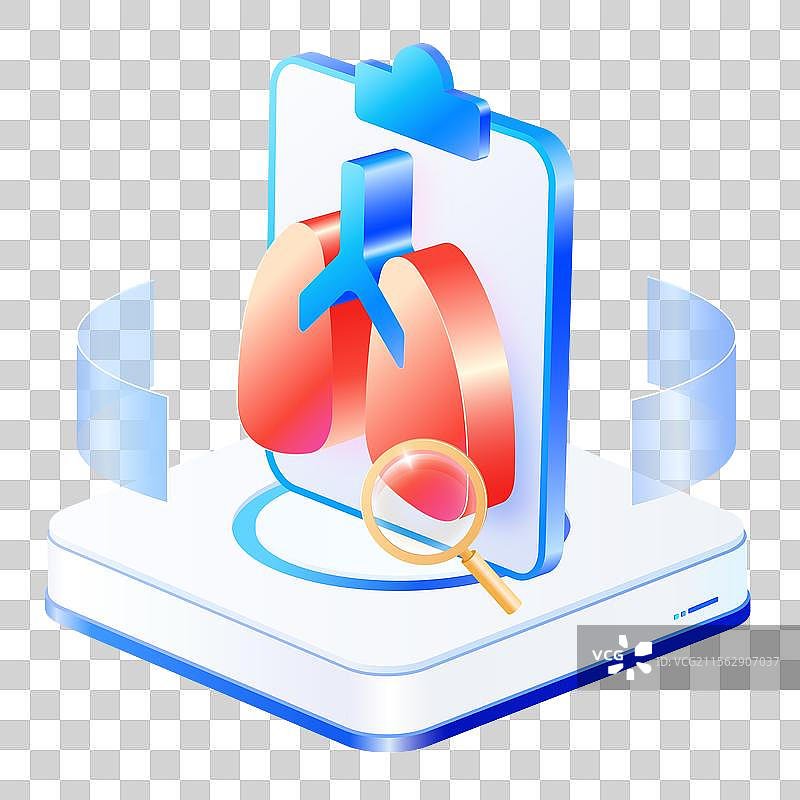 拿着放大镜检查人体心肺部器官与写字板图片素材