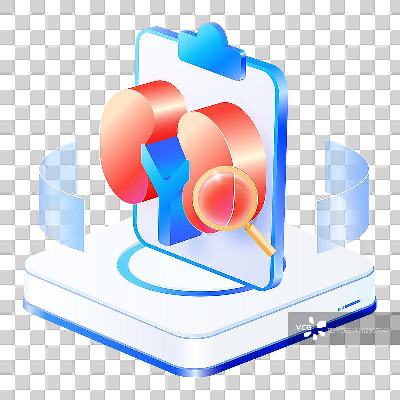 拿着放大镜检查人体肾部器官与写字板图片素材