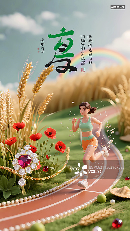 【AI数字艺术】手写书法3D跑道二十四节立夏气海报图片素材