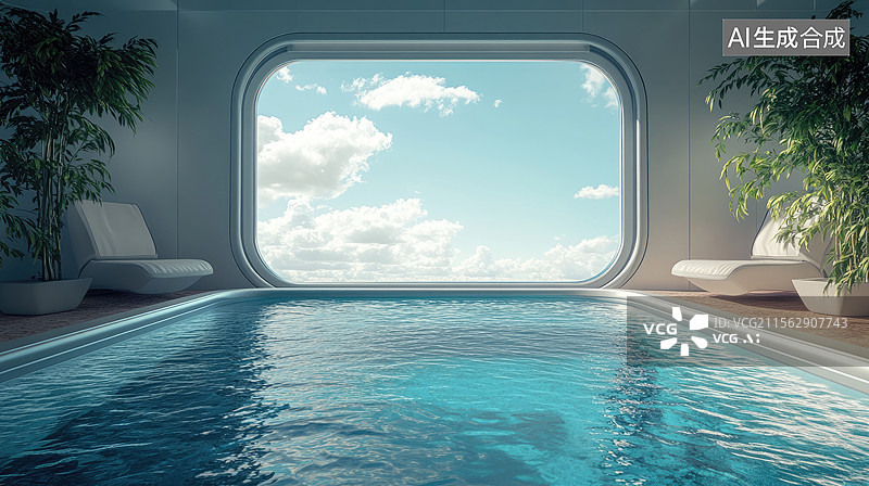 【AI数字艺术】未来派室内泳池景观图片素材