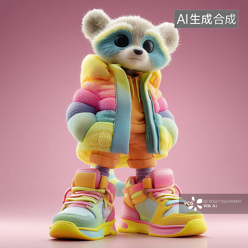 【AI数字艺术】小浣熊动物拟人化卡通形象插画图片素材