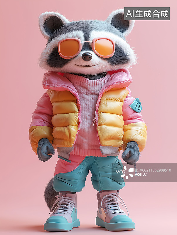 【AI数字艺术】小浣熊动物拟人化卡通形象插画图片素材