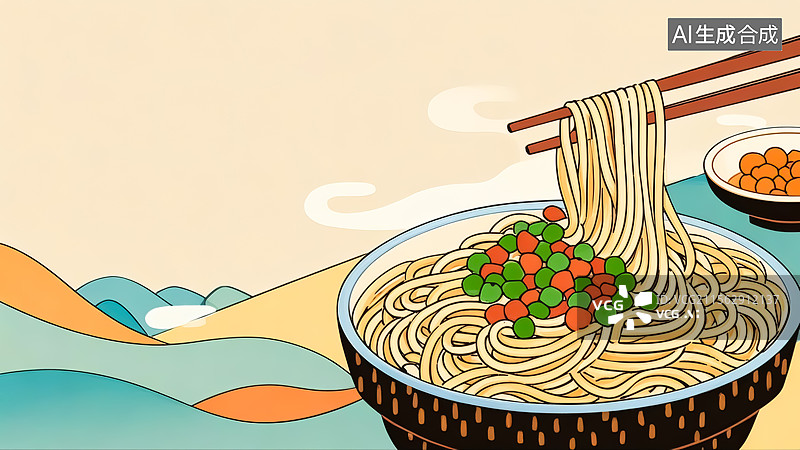 【AI数字艺术】面条美食插画图片素材