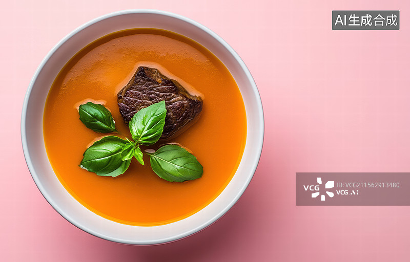【AI数字艺术】美味南瓜汤配香草图片素材