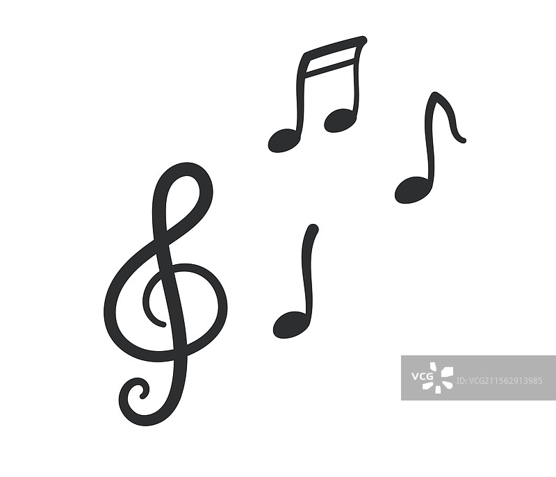 黑色音符图标集，包含高音谱号音乐图片素材