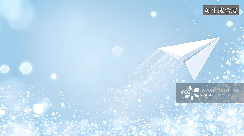 【AI数字艺术】浅蓝背景下的白色纸飞机矢量插画图片素材