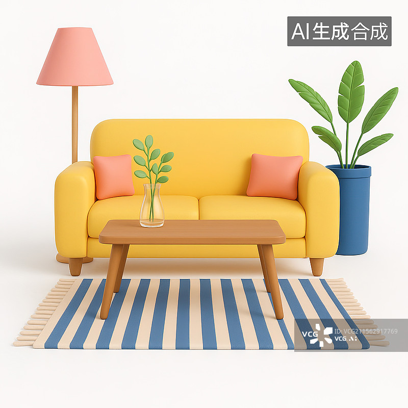 【AI数字艺术】室内家居环境3d插画图片素材