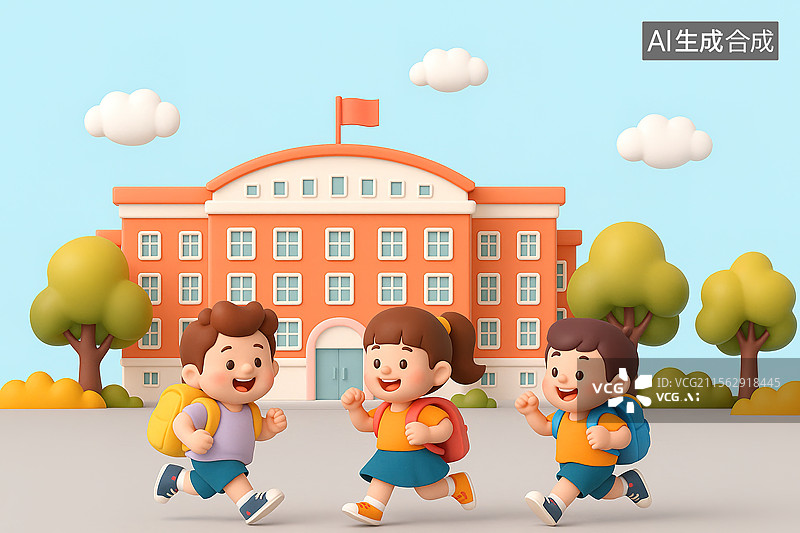 【AI数字艺术】开学季学生返校3d插画图片素材