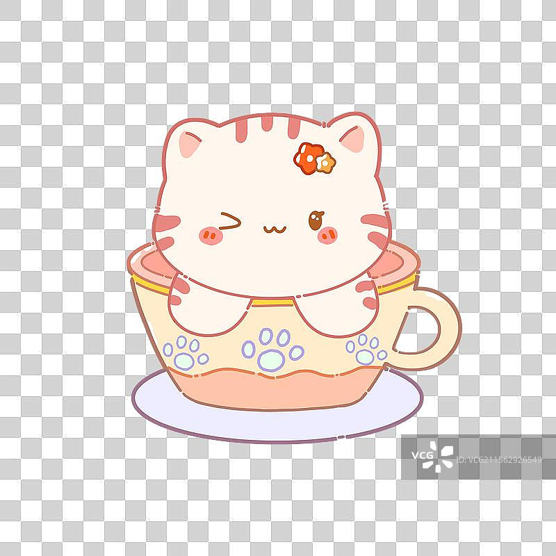 可爱卡通儿童游乐园旋转茶杯黄色眨眼狸花猫原创插画免抠元素图片素材