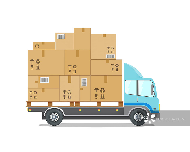 装满纸箱的送货车图片素材