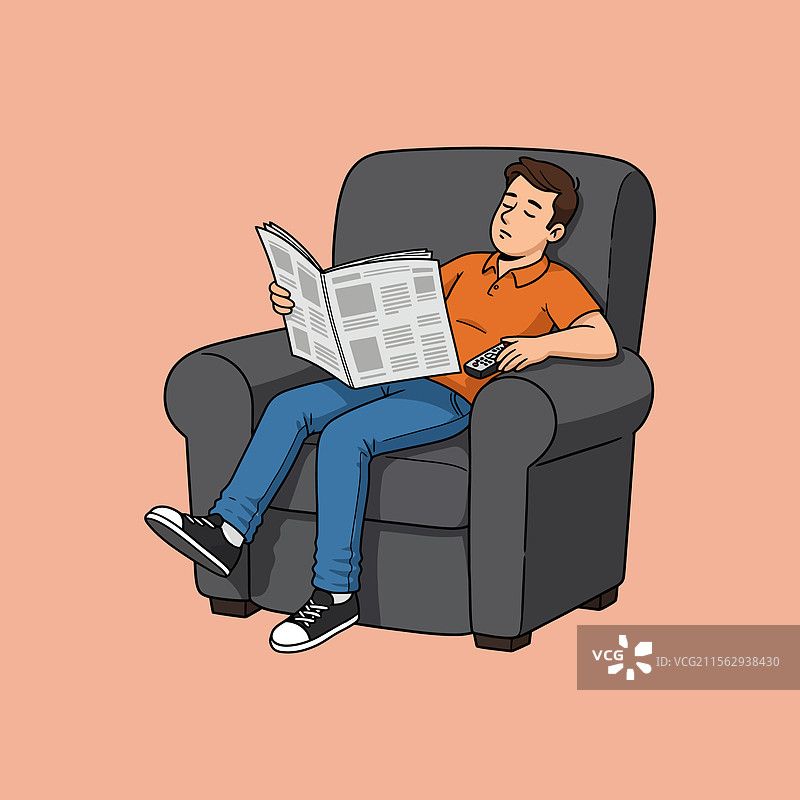 男人坐在扶手椅上放松地阅读报纸图片素材
