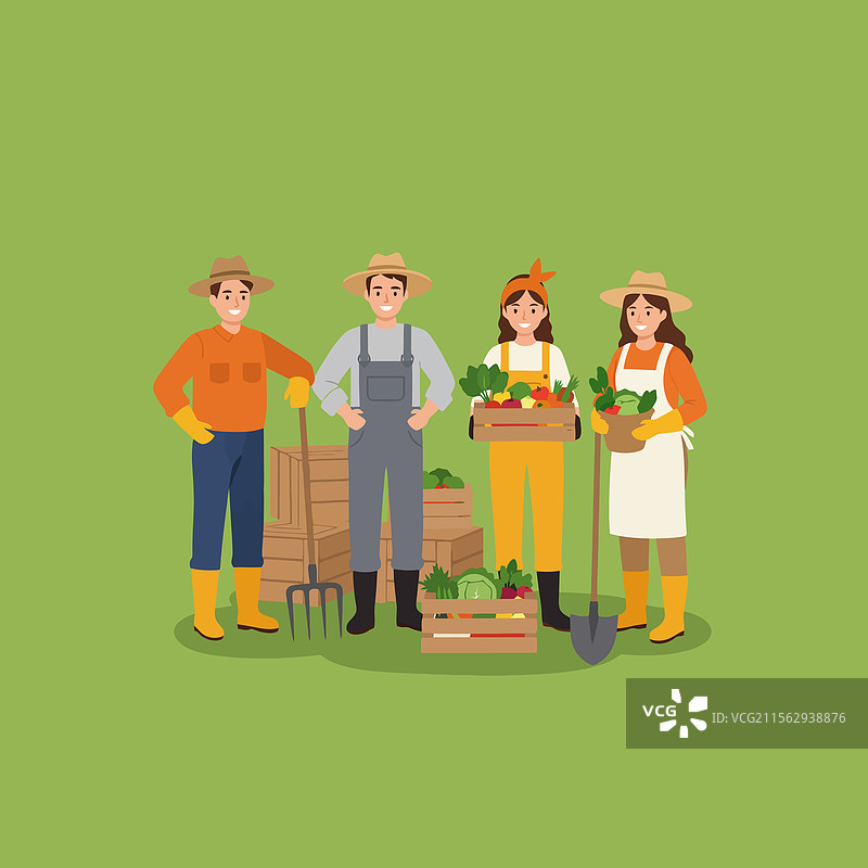 一群快乐的农民与收获的蔬菜图片素材