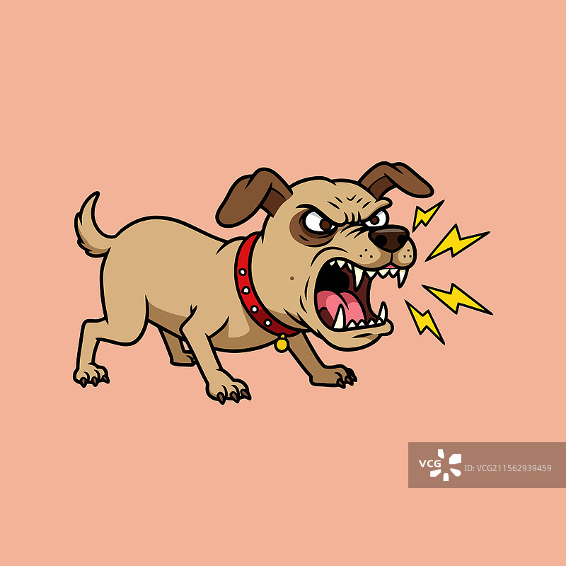 愤怒的卡通狗在吠叫，戴着红色项圈图片素材