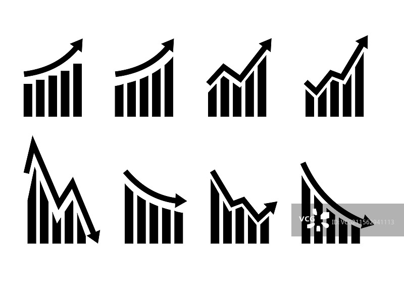 增长图标，带箭头的图表或图解图片素材