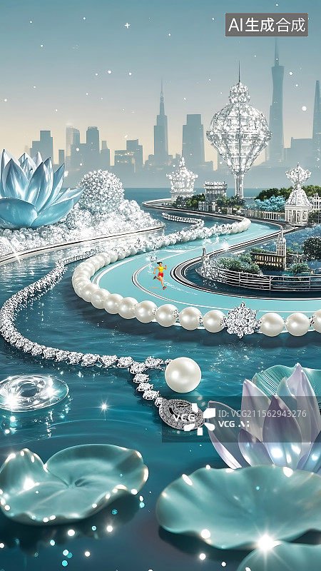 【AI数字艺术】立夏节日主题项链珠宝题材微缩模型景观场景图片素材