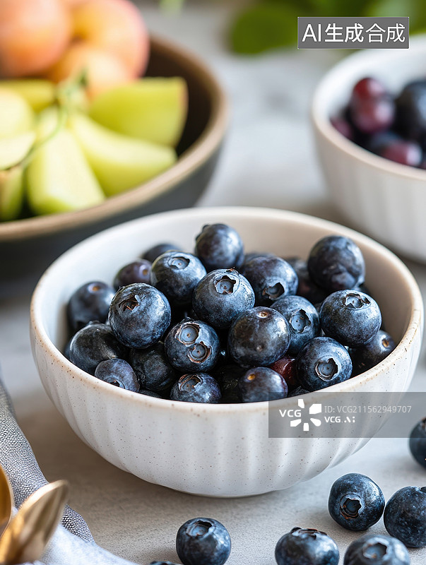 【AI数字艺术】新鲜蓝莓和苹果在碗中图片素材