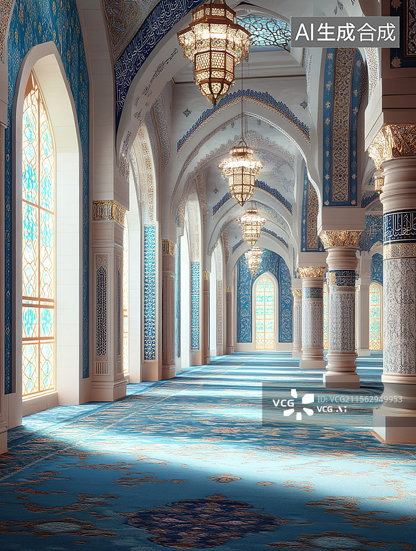 【AI数字艺术】清真寺走廊的华丽装饰图片素材