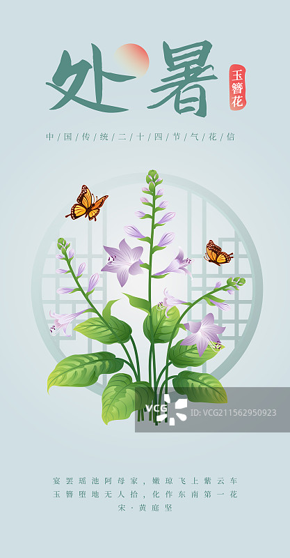 新中式二十四节气处暑 玉簪花 矢量插画海报图片素材